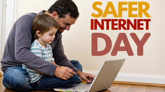 Father and child learning cyber safety together on safer internet day