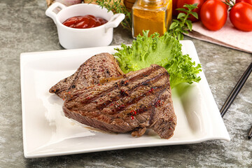 Delicus grilled beef steak with sauce