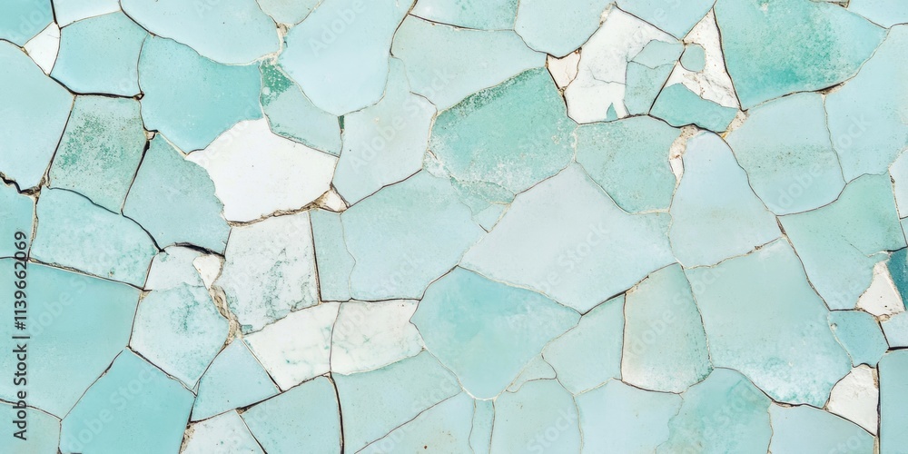 Aufkleber chipped ceramic tiles create an intricate mosaic pattern in faded blue tones adding character to any