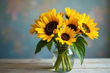 Heart-shaped arrangement of sunflowers and daisies in a vase, arrangement, bouquet