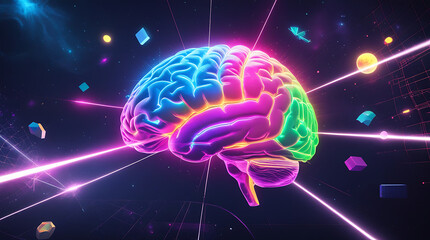  Surreal Cosmic Brain Representing Memory Floating in Vibrant Space AI-generated
