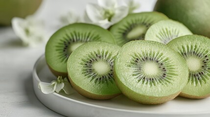 Slicing fresh kiwi fruit a healthy snack kitchen food bright close-up
