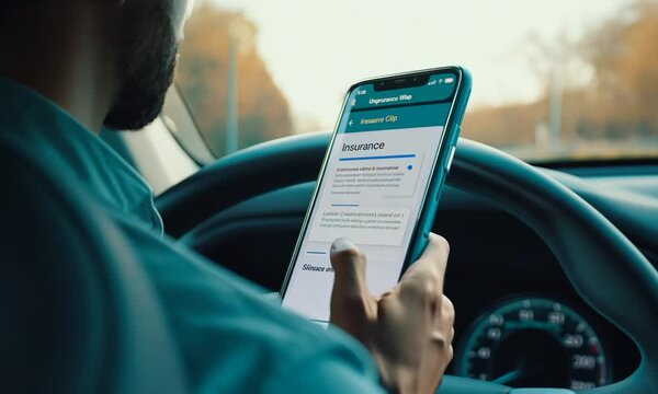 Man using a smartphone to manage car insurance.