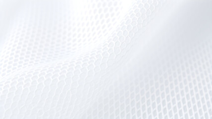 A close-up view of a white, textured fabric with a repeating grid pattern.