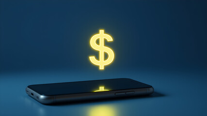 A smartphone displaying a glowing dollar sign, symbolizing the digital age of finance and the convenience of mobile payments