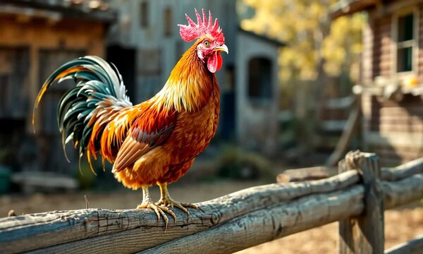 Rooster with beak and feathers