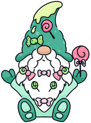 Cute cartoon gnome with candy decoration new year, element cartoon happy new year PNG