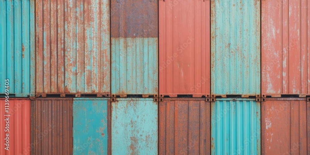 Aufkleber rusty shipping container texture displaying vibrant colors and weathered patterns under natural ligh