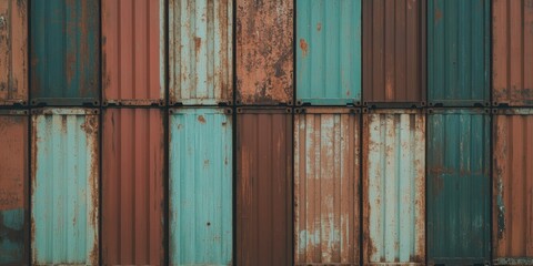 Rusty shipping container texture showcasing various colors and weathered surfaces from a port location