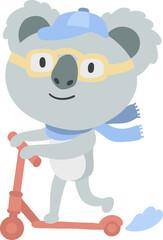 Little Koala Riding a Scooter.cartoon doodle