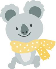 Little Koala wearing Yellow Scarf.cartoon doodle