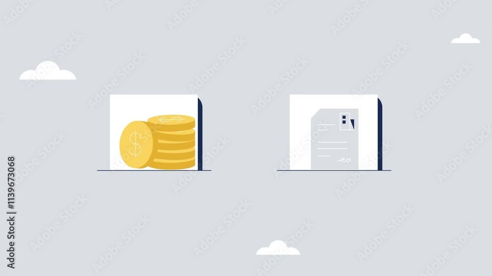Poster business in out animated flat icons set. business in out animated flat design icons set with alpha c