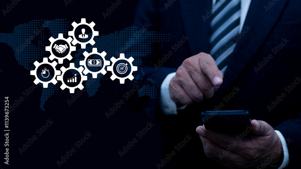 Aufkleber businessman using mobile smartphone. business global internet connection application technology and 