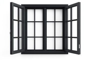 Sleek Black Metallic Window Emphasized Against a Crisp White Background