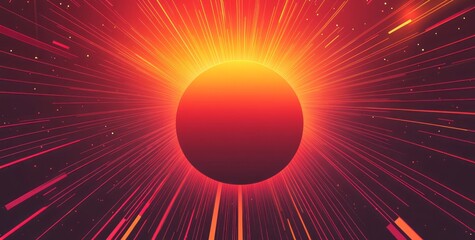 Abstract Red Orange Sphere Light Rays Background