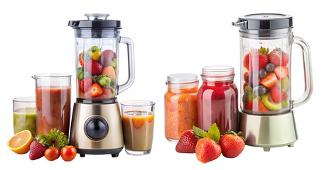 Smoothie maker with a transparent jar, placed isolated on transparent background.