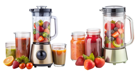 Smoothie maker with a transparent jar, placed isolated on transparent background.