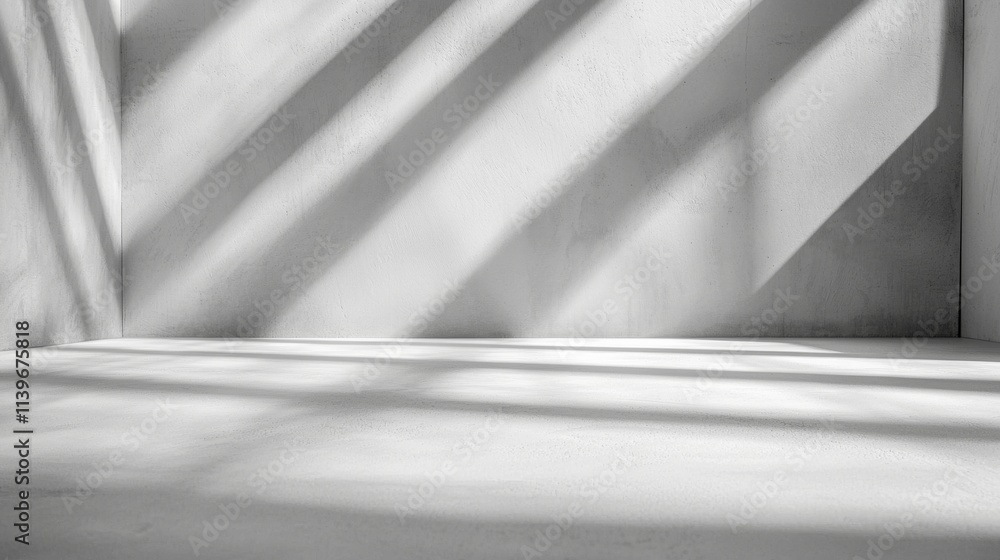 Poster sunlight casts dynamic shadows in a minimalistic concrete space during afternoon hours