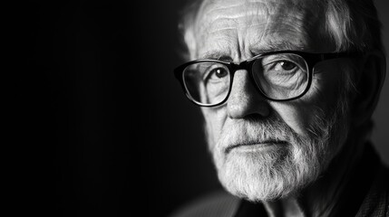 Black and White Portrait of a Thoughtful Elderly Man