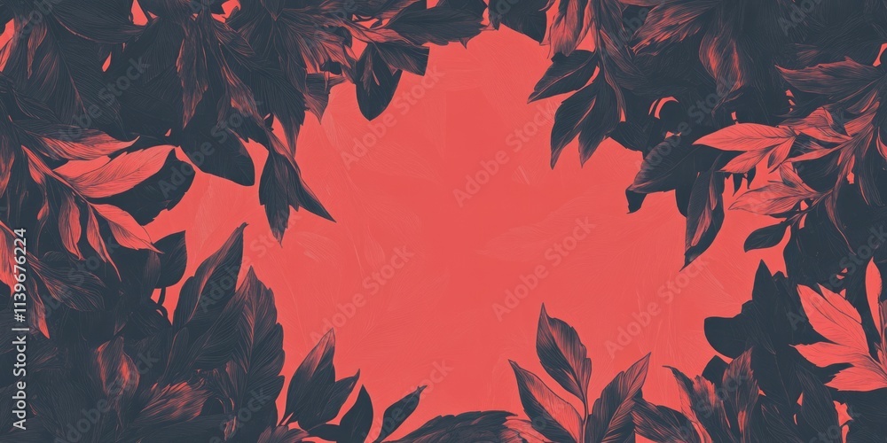 Poster Contrast banner with autumn leaves framing an empty space for text or graphics
