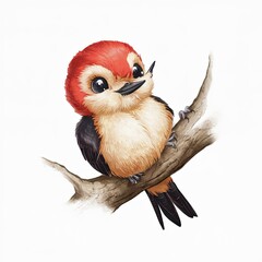 Delightful Illustration of a Tiny Woodpecker on a Branch