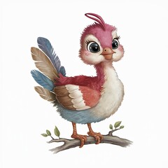 Playful Illustration of a Tiny Pheasant on a Branch