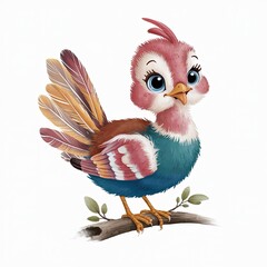 Playful Illustration of a Tiny Pheasant on a Branch