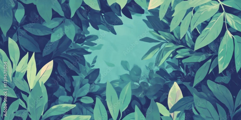 Poster Contrast banner featuring leaf clusters surrounding an empty space ideal for text display