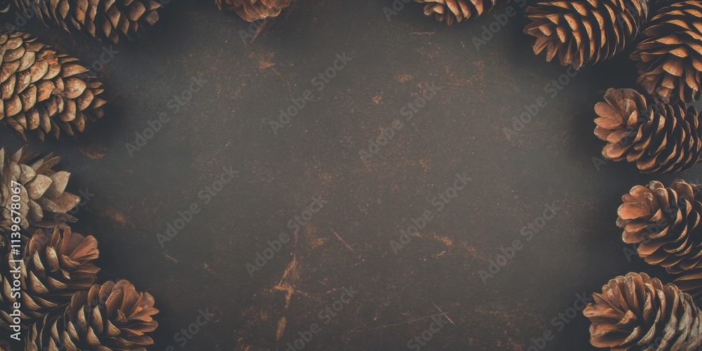 Poster decorative banner featuring pine cones with a contrasting empty space in the center, ideal for holid