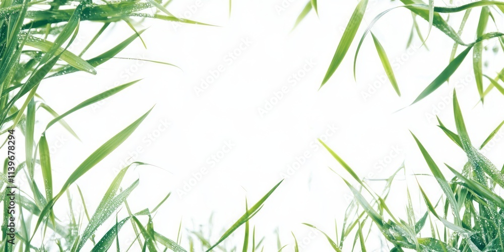 Poster green blades of grass frame an empty banner space ideal for text or graphics in a bright setting