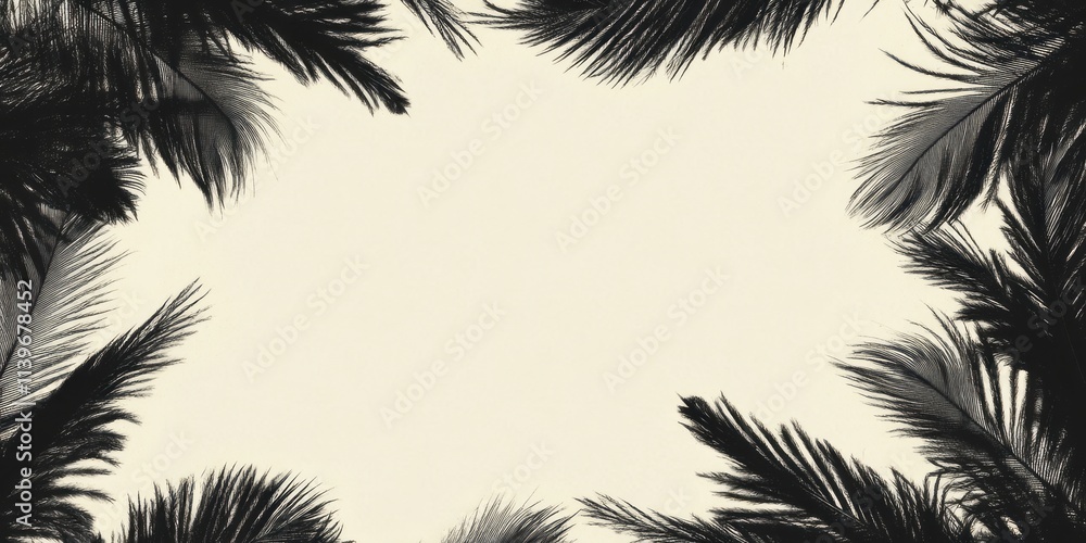 Poster Elegant banner with black feathers creating contrast around a blank central space for design or messaging