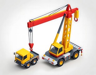 3D Rendering of a Colorful Crane Truck on White Background, Generative AI
