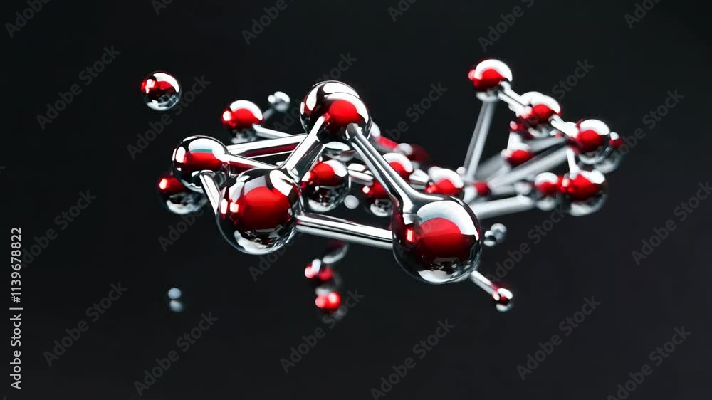 Poster close-up of molecule structure with reflections on dark background