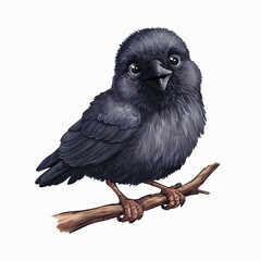 Joyful Illustration of a Small Crow on a Twig