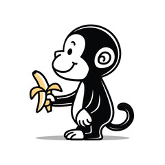Obraz premium Illustration of a Monkey Holding a Peeled Banana
