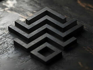 Abstract Black Wood Block Design: Geometric Shapes & Textures