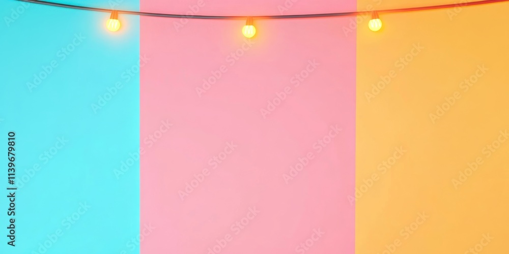 Poster brightly colored banner with neon lights creating a vibrant atmosphere in a festive setting