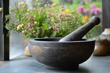 Crafting Compounds: An Apothecary's Journey with Mortar and Pestle to Create Medicinal Drugs