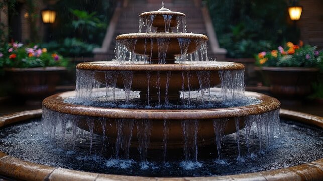 A champagne fountain cascading down, leaving ample space for captions