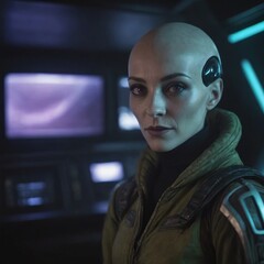 alien creature on spaceship, realistic illustration