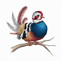 Endearing Illustration of a Tiny Pheasant on a Branch