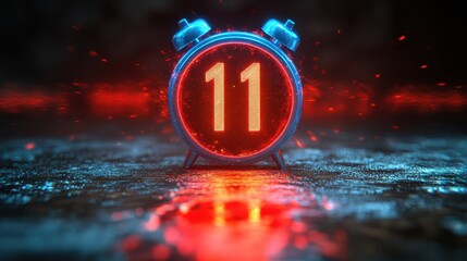 A New Year s countdown timer glowing in neon with empty space for captions below