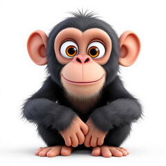 3D Beautiful chimpanzee Clipart, isolated on a white background