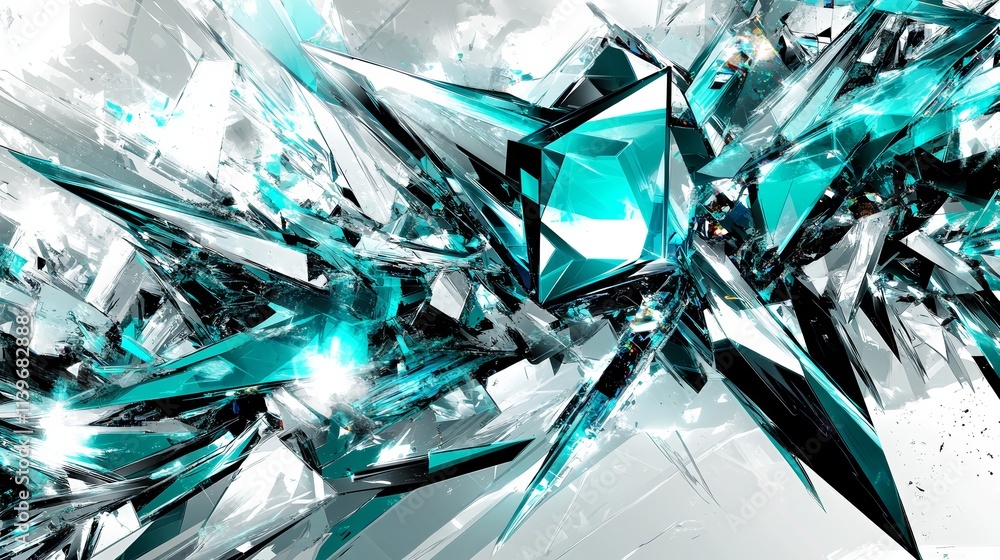 Poster abstract teal and white crystal shards background