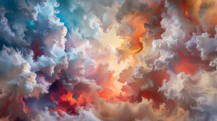 Abstract colorful cloudscape, vibrant hues, dynamic texture.