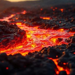 Glowing Lava Flow Magma