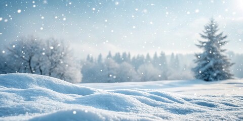 Beautiful background on a Christmas theme with snowdrifts, snowfall and a blurred background