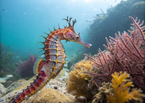 Colorful sea horse in the underwater-world sea slu
