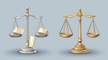 Silver and gold scales of justice, one unbalanced.