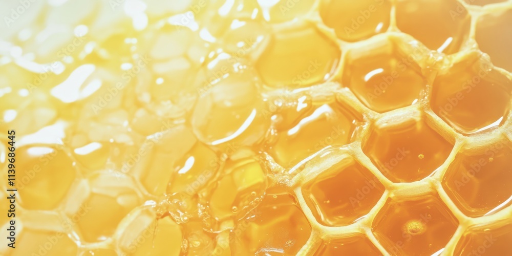 Poster sticky honeycomb texture showcasing natural sweetness and intricate patterns of beeswax cells
